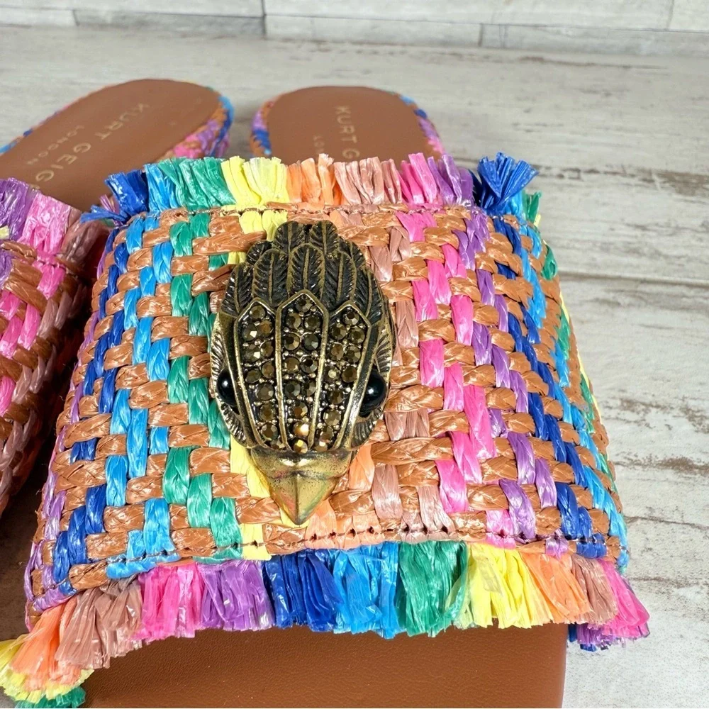 Kurt Geiger Kensington Eagle Casual Flat Raffia Slide Sandals EU 37 New Rainbow - Picture 8 of 16